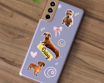 Aangepaste hondentelefoonhoes, gepersonaliseerde huisdierfoto transparant transparant hoesje voor iPhone en Samsung, cadeaus voor hondenliefhebbers, naam en foto inbegrepen