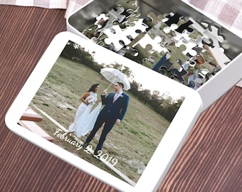 Personalized Wedding Picture Puzzle with Tin Box, Custom Presents, Custom Puzzle from Photo, Anniversary Gift