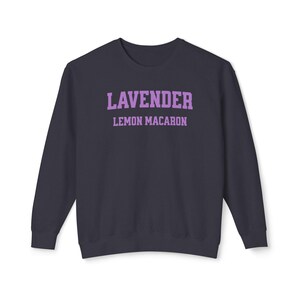 Lavender Lemon Macaron Sweatshirt – Cozy Fall Pullover, Baker Gift, Farmers Market Outfit, Foodie Clothing, Cute Autumn Dessert Sweater image 7