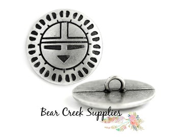 2 pcs 481-22 Metal Shank Buttons Antique Silver Finish 22mm Sun Face Zuni