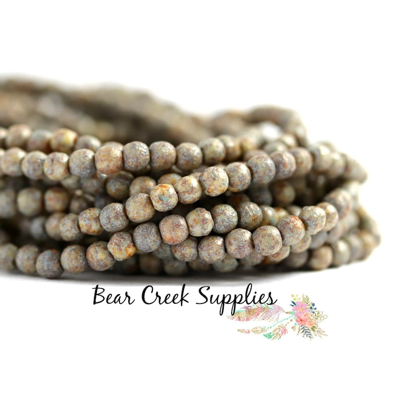 50 pcs 4192 4mm Czech Round Glass Beads Turquoise Patina Honey Etched