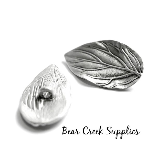 1 pc, Pewter Button, Fairy Leaf, 36mm, Antique Silver Finish, 432