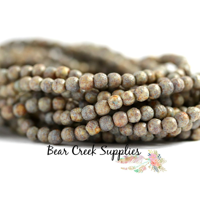 50 pcs 4192 4mm Czech Round Glass Beads Turquoise Patina Honey Etched