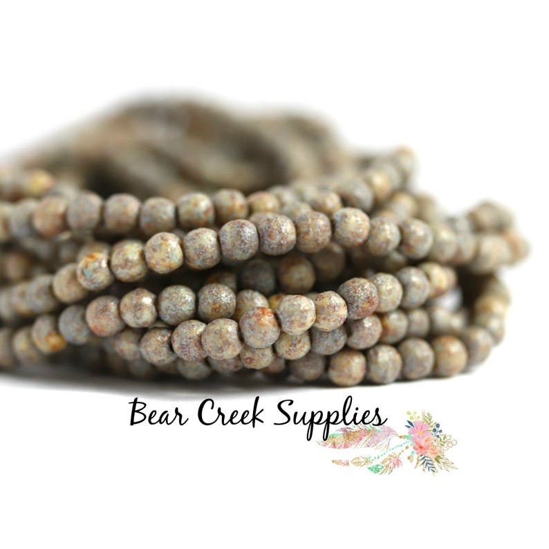 50 pcs 4192 4mm Czech Round Glass Beads Turquoise Patina Honey Etched