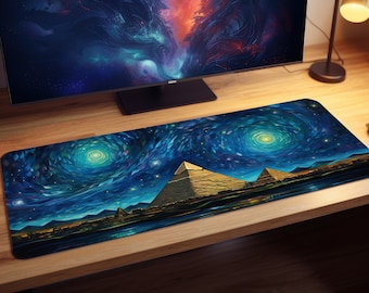 Egyptian Pyramids Starry Night Gaming Mousepad, Gamer Mouse Pad, Mouse Pad, Desk Mat, PC Gaming Accessories, Large Desk Mat, Desk Setup