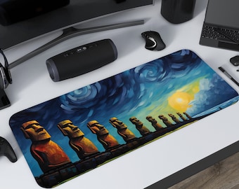 Moai Starry Night Gaming Mousepad, Gamer Mouse Pad, Mouse Pad, Desk Mat, PC Gaming Accessories, Large Desk Mat, Desk Setup