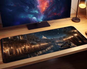 Venice Canal At Night Gaming Mousepad, Gamer Mouse Pad, Mouse Pad, Desk Mat, PC Gaming Accessories, Large Desk Mat, Desk Setup