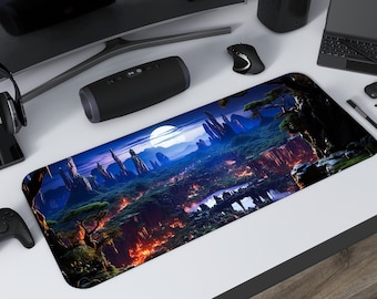 Overhead View Of Fantasy Jungle Gaming Mousepad, Gamer Mouse Pad, Mouse Pad, Desk Mat, PC Gaming Accessories, Large Desk Mat, Desk Setup