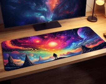View of Colorful Cosmic Swirls From A Ledge Gaming Mousepad, Gamer Mouse Pad, Mouse Pad, Desk Mat, PC Gaming Accessories, Large Desk Mat