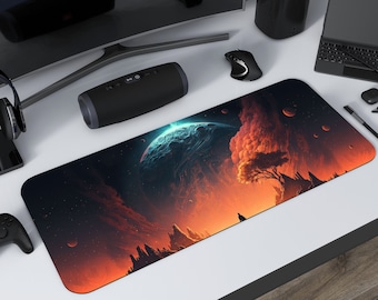 Lone Explorer Looking at Moon Gaming Mousepad, Gamer Mouse Pad, Mouse Pad, Desk Mat, PC Gaming Accessories, Large Desk Mat, Desk Setup