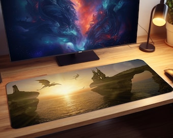 Dragons Over the Ocean Gaming Mousepad, Gamer Mouse Pad, Mouse Pad, Desk Mat, PC Gaming Accessories, Large Desk Mat, Desk Setup