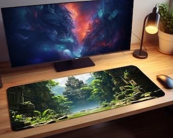 Jungle Civilization Giant Statue Gaming Mousepad, Gamer Mouse Pad, Mouse Pad, Desk Mat, PC Gaming Accessories, Large Desk Mat, Desk Setup