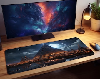 Egyptian Futuristic Pyramid Gaming Mousepad, Gamer Mouse Pad, Mouse Pad, Desk Mat, PC Gaming Accessories, Large Desk Mat, Desk Setup