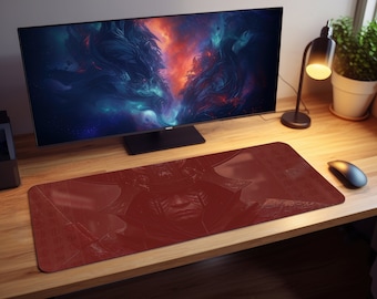 Red Samurai Face Portrait Gaming Mousepad, Gamer Mouse Pad, Mouse Pad, Desk Mat, PC Gaming Accessories, Large Desk Mat, Desk Setup