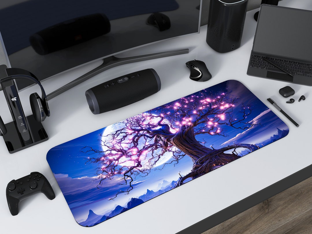 Tree Mouse Gaming Ancient Tree Neon Lights and Moon Gaming Mousepad, Gamer Mouse Pad ...