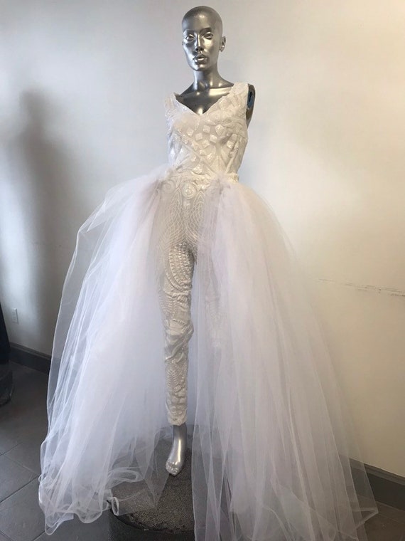 wedding jumpsuit with skirt