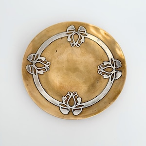 Otto Heintz Sterling on Bronze Dish, Arts & Crafts Era