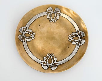 Otto Heintz Sterling on Bronze Dish, Arts & Crafts Era