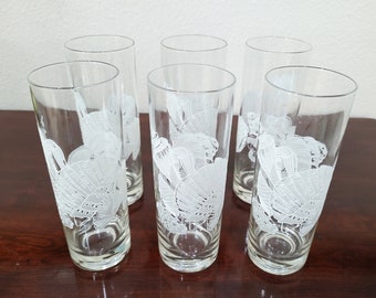 Set of 6 Vintage Tastesetter Collins or Zombie Glasses With Seashells