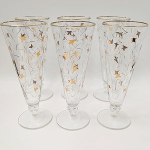  Drinking Glasses Made in the USA, Metallic Gold Ferns - Set of  2 : Handmade Products