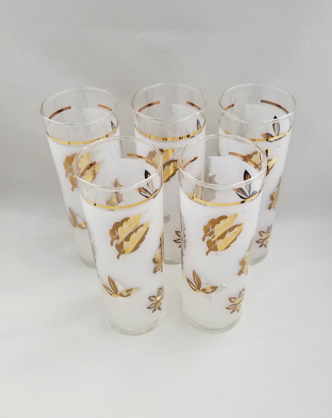 Set of 5 Federal MCM Frosted Tom Collins Glasses With Starlyte Etsy