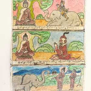 Fine Antique Burmese Parabaik, Life of Buddha, Tattoo Patterns