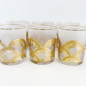 Set of 6 Culver Clouds Lowball or Double Old Fashioned Glasses, 22K Gold