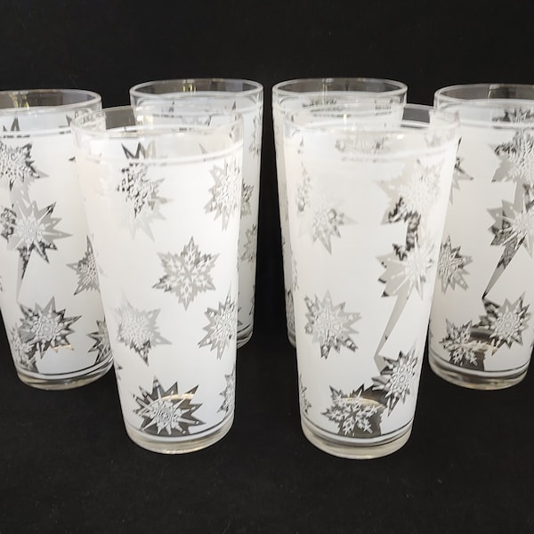 Set of 6 Atomic Snowflake Highball Glasses, MCM