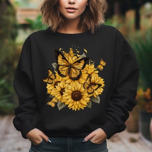 Sunflower Shirt Butterfly Design Botanical PNG Digital Download Nature Inspired Vintage Sweater