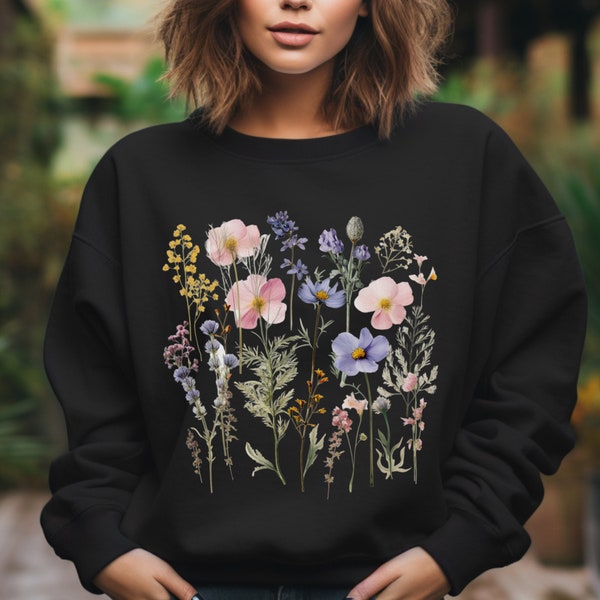Pastel Pressed Floral T-Shirt Design, Soft and Elegant Floral Print Tee, Vintage Botanical PNG, Cottagecore Sweater Design, Wildflowers