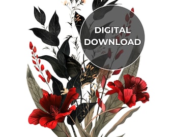 Dark Academia Floral PNG, Botanical Shirt Design (Digital Download)