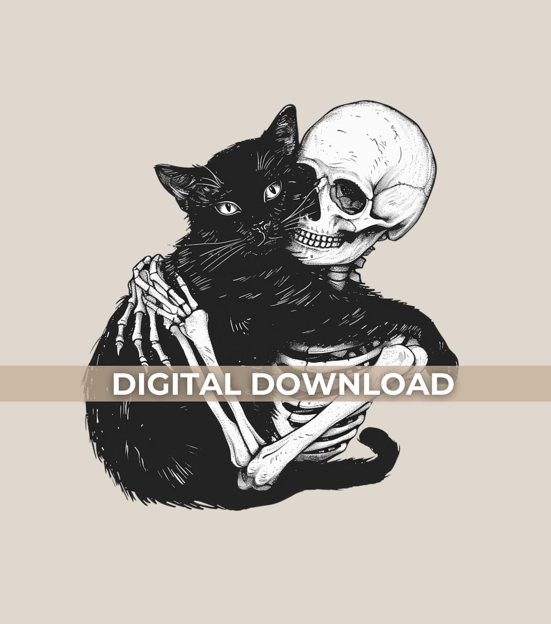 Skeleton Hugging Black Cat PNG | Spooky Halloween Clipart (digital ...