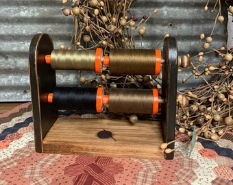 Primitive Spool Holder: Wooden Thread Organizer with Needle Magnet