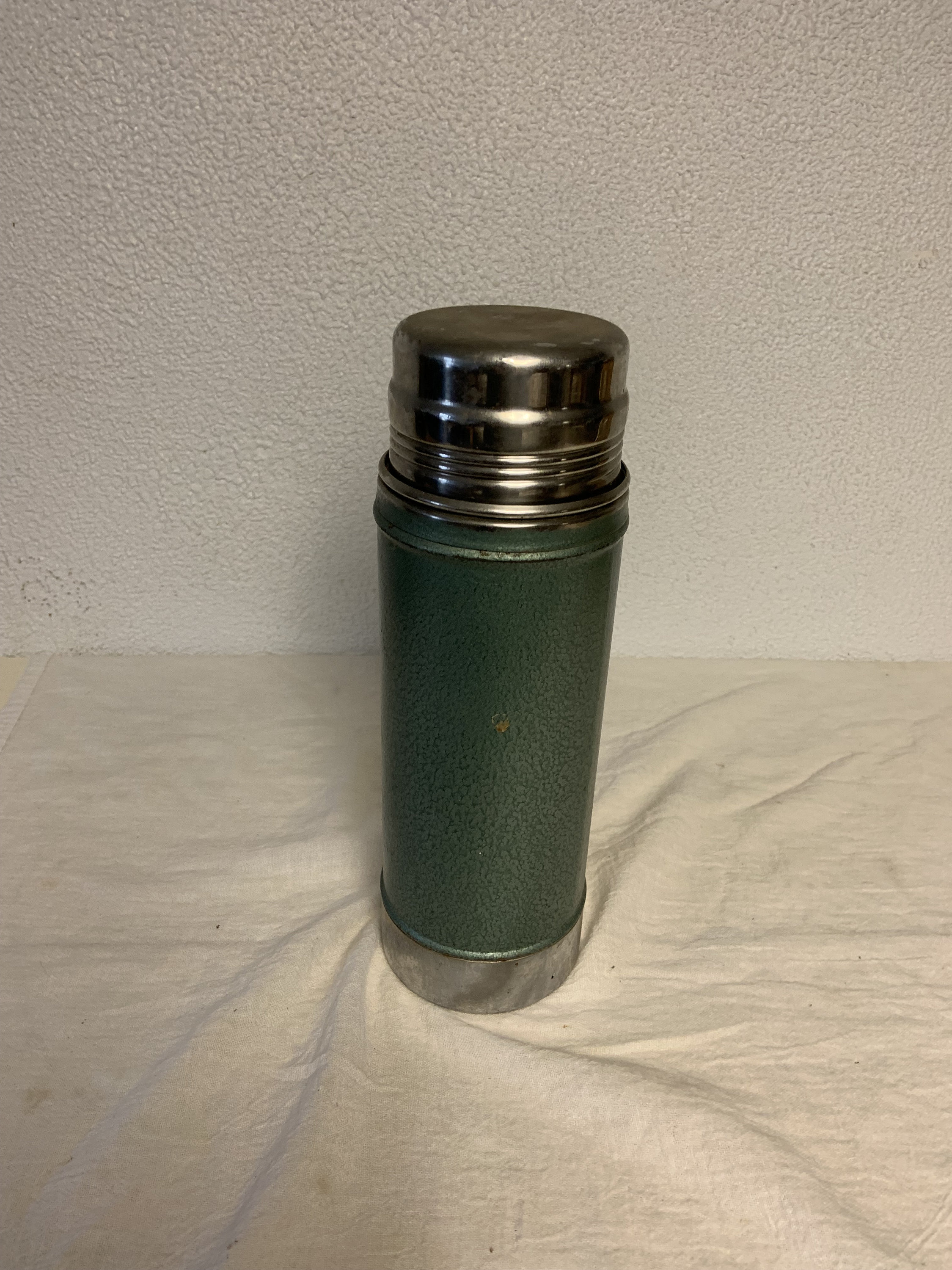 Vintage Aladdin Stanley Wide Mouth Thermos Vacuum Bottle Silver & Green 24oz