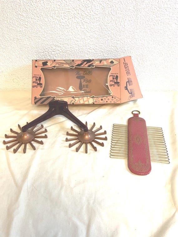 Vintage Nu-Dell’s Roto Tie Rack + Leather & Gold Rack