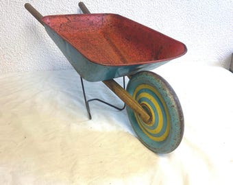 Vintage Pressed Metal Mini Wheelbarrow
