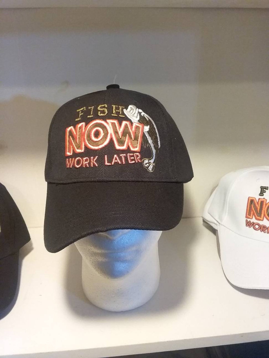 Fish NOW Work Later, Baseball Cap/hat, With Fish on Back in 3 Colors -   Canada
