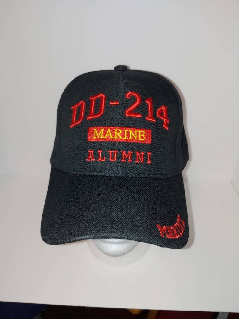 WMarine on Brim and on Back DD-214 Marine Alumni Black Baseball caphat