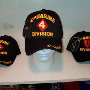 4th Marine Division Black Baseball cap/hat w/shadow, & w/4th Marine on Brim and Back