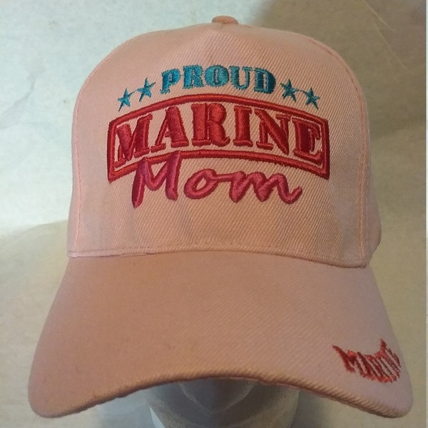 Proud Marine, Mom, Pink Baseball Cap/hat, w/Marine Bill and on back.