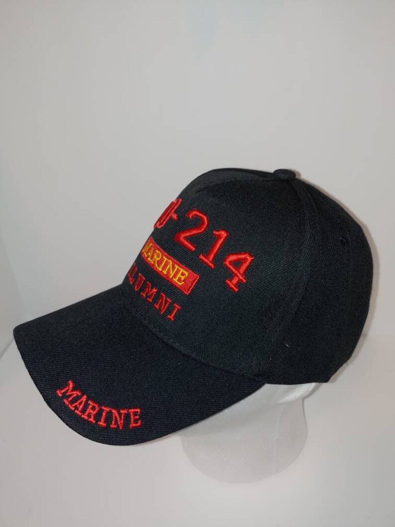 WMarine on Brim and on Back DD-214 Marine Alumni Black Baseball caphat