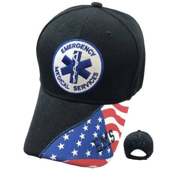EMS Black Baseball Cap/hat W/ems Badge 