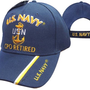 Rank Navy CPO Retired Cap. 100% acrylic baseball cap. Official US Navy Licensed Cap.