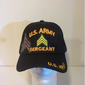 Rank, E5 SGT, U.S. Army Sergeant, Black Baseball cap w/SGT Shadow and w\U.S. Army on bill & back