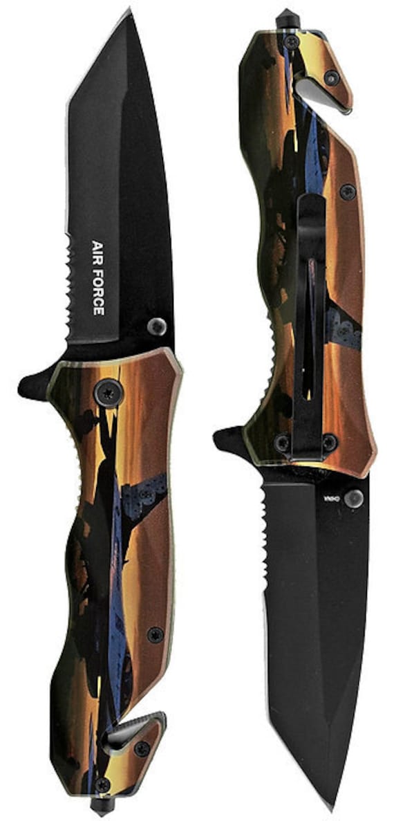 Tactical Knife Belt Clip Seatbelt Cutter & Glass Breaker RUST