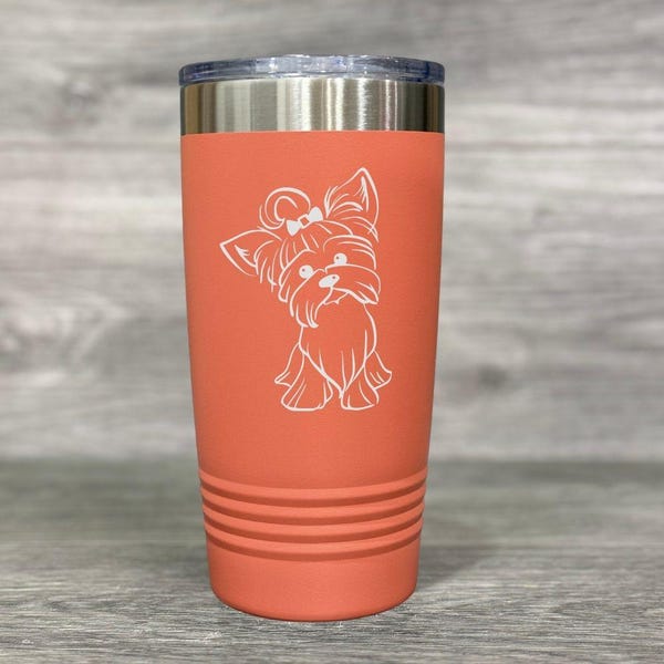 Vaso Yorkshire Terrier grabado - Taza para mamá perruna - Camello polar (20 oz y 30 oz) - Adorable taza de viaje para amantes de las mascotas