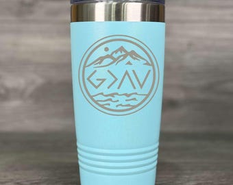 God Is Greater Than the Highs and Lows Tumbler – Laser Engraved Mug – Christian Gift – Faith Travel Cup – Polar Camel 20oz 30oz