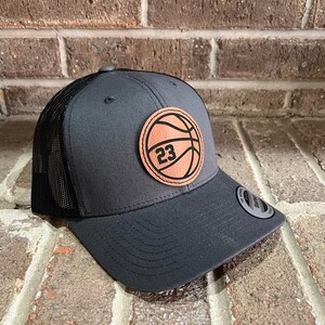 Basketball Personalized Player Number Leather Patch Hat charcoal/black