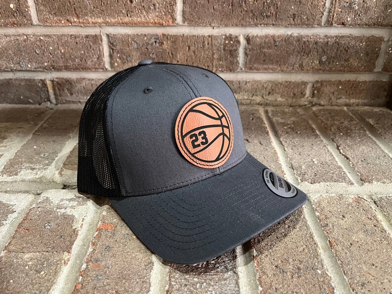 Basketball Personalized Player Number Leather Patch Hat charcoal/black