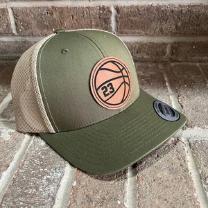 Basketball Personalized Player Number Leather Patch Hat moss/khaki